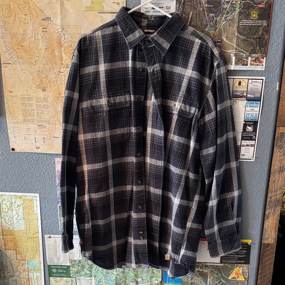 Carhartt Blue and Gray Plaid Flannel